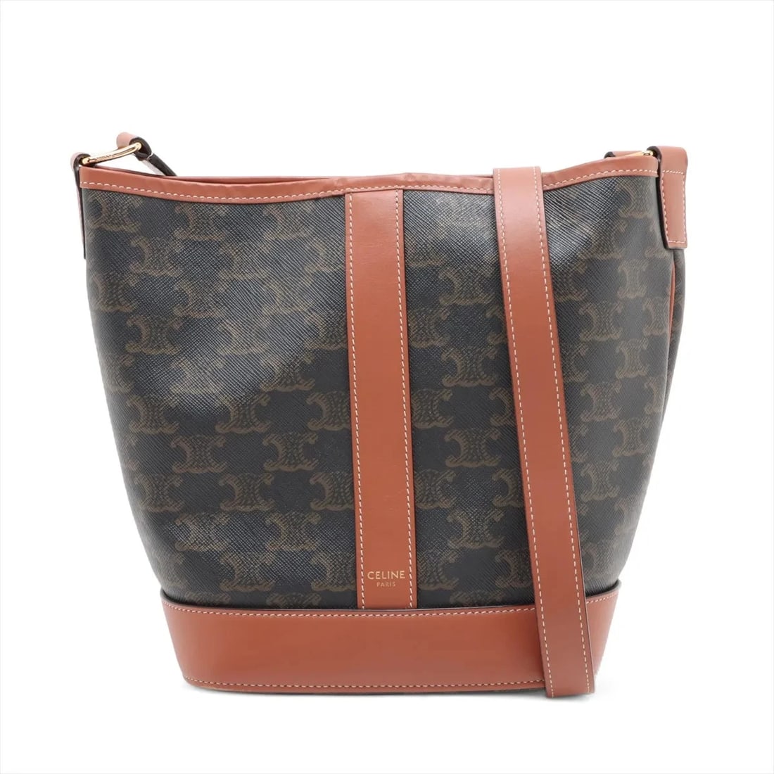 CELINE TRIOMPHE SMALL BUCKET PVCX LEATHER SHOULDER BAG BROWN (1 of 8)