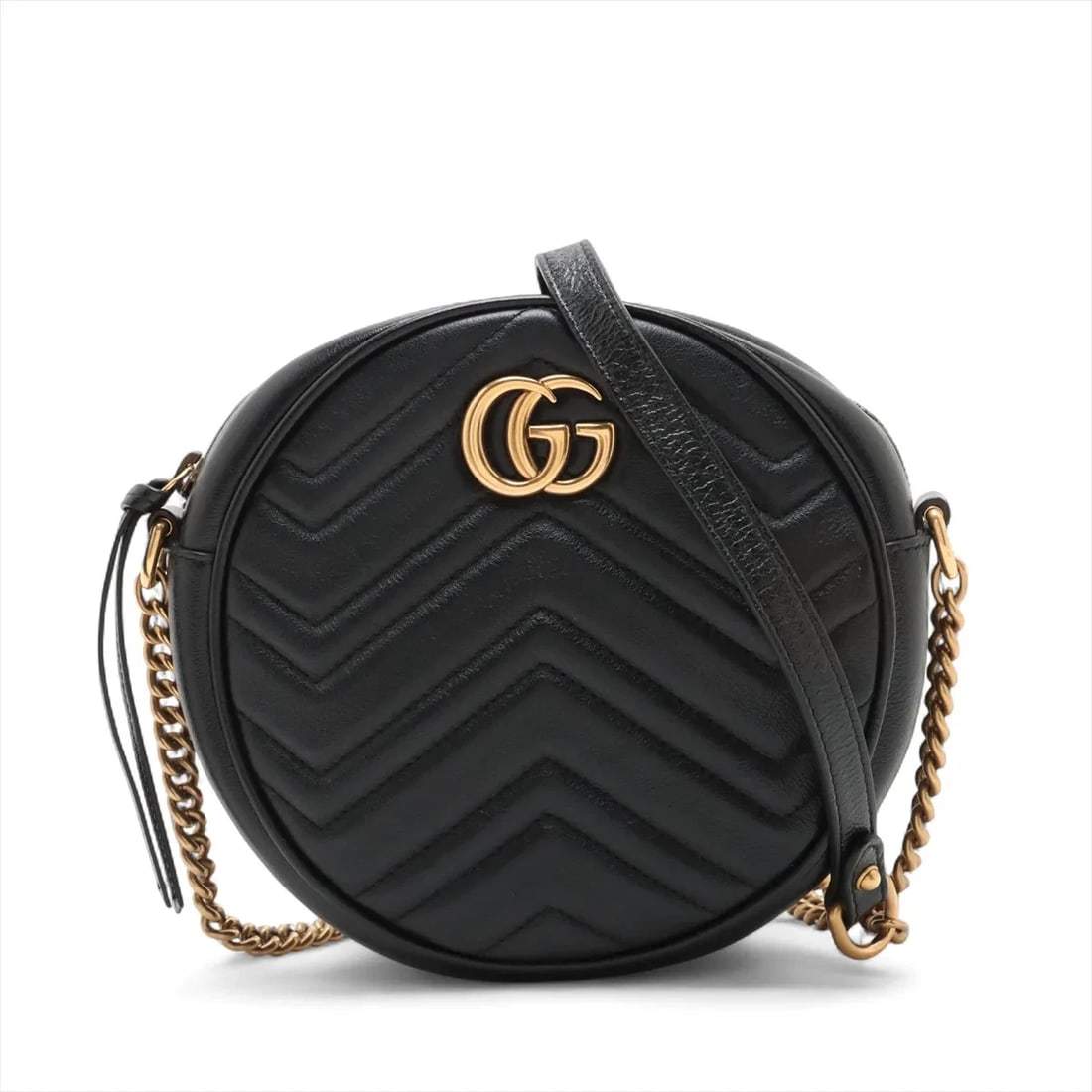 GUCCI GG MARMONT LEATHER CHAIN SHOULDER BAG: Gucci GG Marmont Leather Chain Shoulder Bag Brand: Gucci Type: Shoulder bag Material: Leather Color: Black Size: Height:6.9inch Length:6.9inch Depth:2.2inch Shoulder height:21.9inch Accessories: