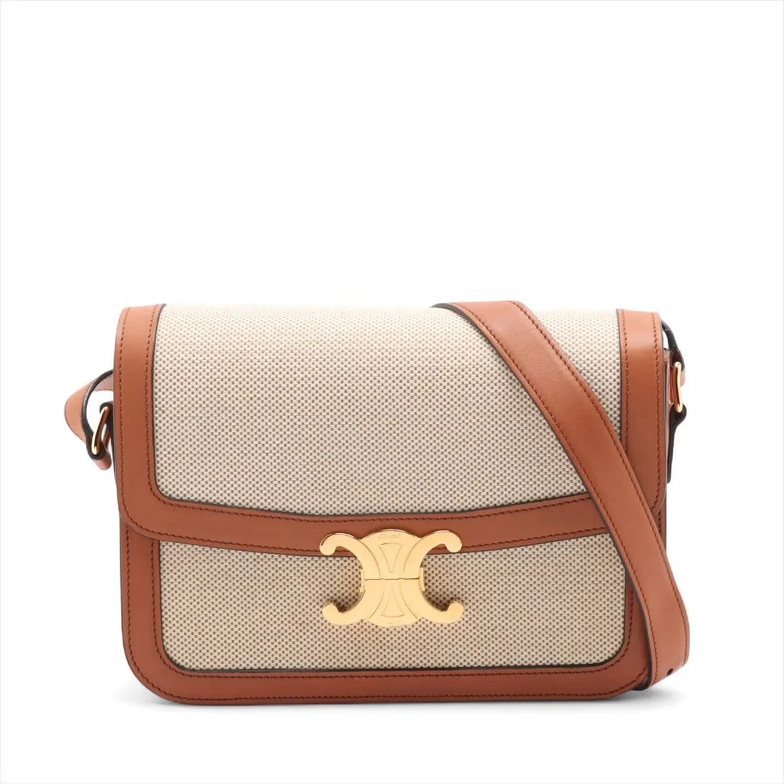 CELINE TRIOMPHE TEEN CANVAS X LEATHER SHOULDER BAG BROWN: Celine Triomphe teen canvas x leather Shoulder bag Brown Brand: Celine Type: Shoulder bag Material: canvas Color: Brown Size: Height:6.1inch Length:8.7inch Depth:2.8inch Shoulder height:20.1inch