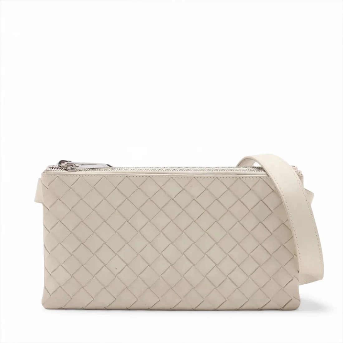 BOTTEGA VENETA INTRECCIATO TRIO LEATHER SHOULDER BAG BEIGE (1 of 6)