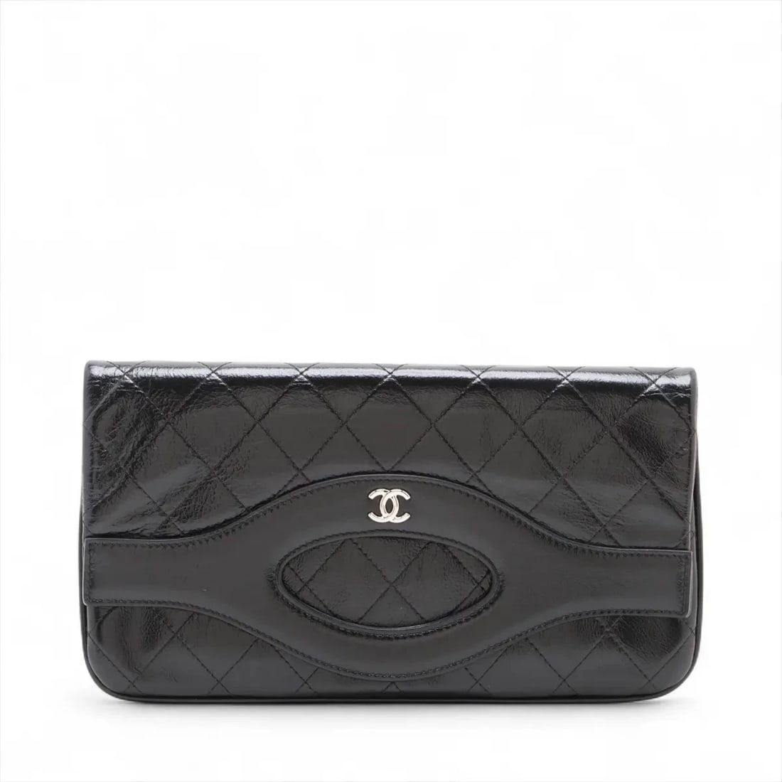 CHANEL MATELASSE LEATHER CLUTCH BAG BLACK SILVER (1 of 7)