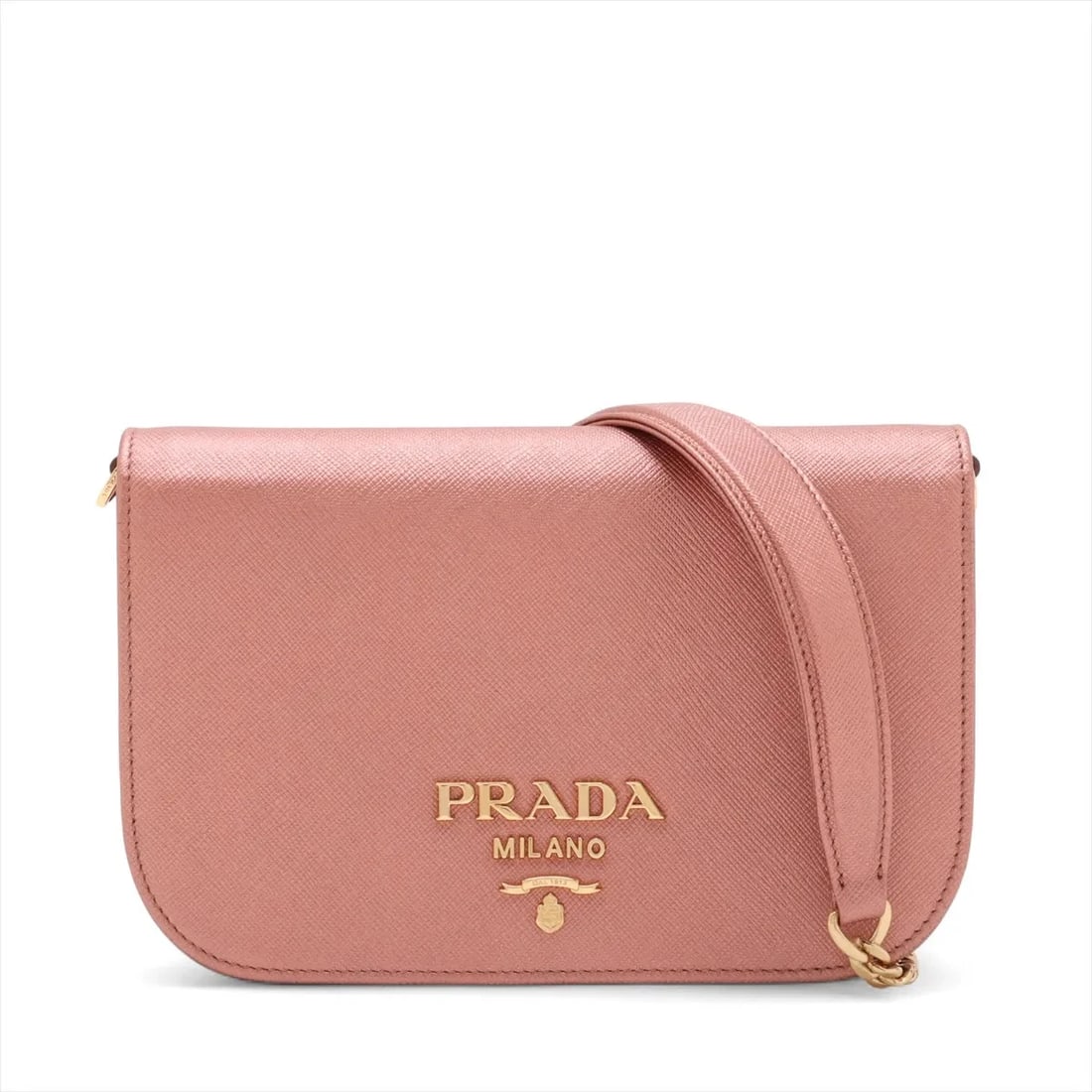 PRADA SAFFIANO LEATHER CHAIN SHOULDER BAG PINK (1 of 7)
