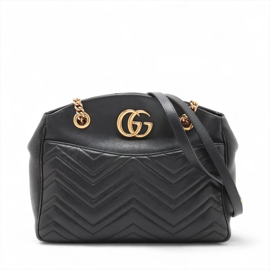 GUCCI GG MARMONT LEATHER CHAIN SHOULDER BAG: Gucci GG Marmont Leather Chain Shoulder Bag Brand: Gucci Type: Shoulder bag Material: Leather Color: Black Size: Height:9.1inch Length:11.2inch Depth:3.0inch Shoulder height:13.6inch Accessories: