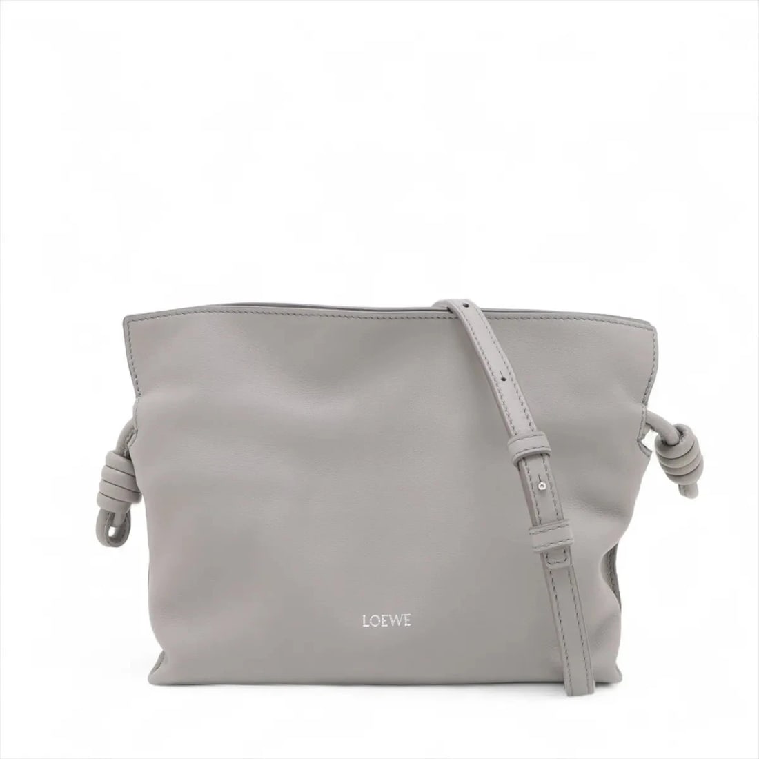 LOEWE FLAMENCO CLUTCH MINI LEATHER SHOULDER BAG: Loewe Flamenco clutch Mini Leather Shoulder bag Brand: Loewe Type: Shoulder bag Material: Leather Color: Gray Size: Height:6.9inch Length:9.1inch Depth:2.8inch Shoulder height:20.5inch Accessorie