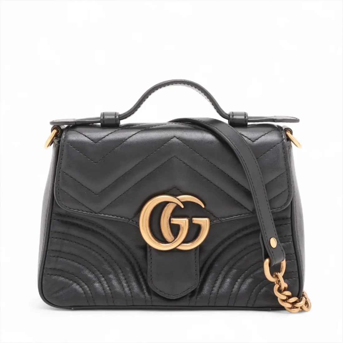 GUCCI GG MARMONT LEATHER 2 WAY HANDBAG BLACK (1 of 9)