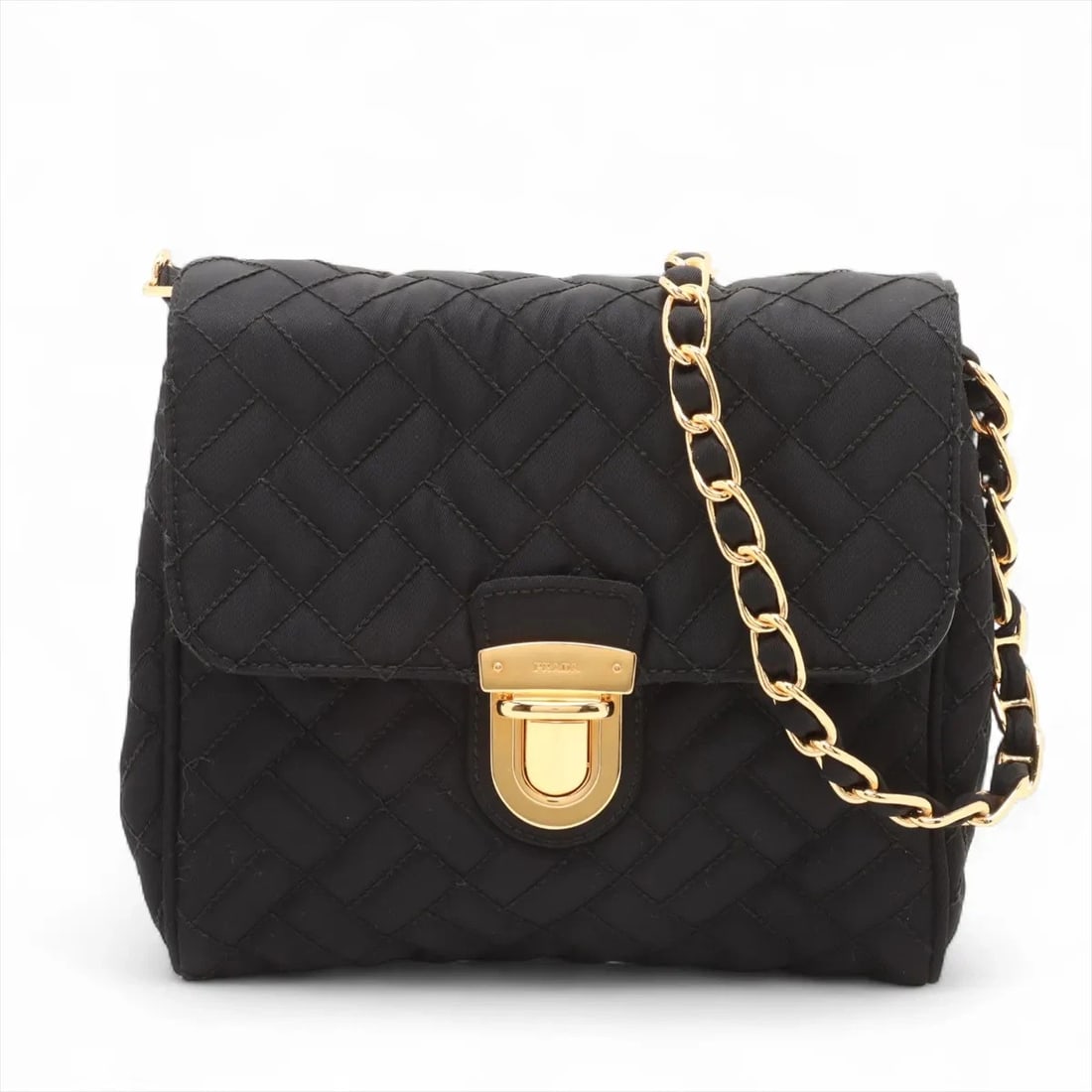 PRADA TESSUTO IMPUNTU NYLON X LEATHER CHAIN SHOULDER BAG (1 of 5)