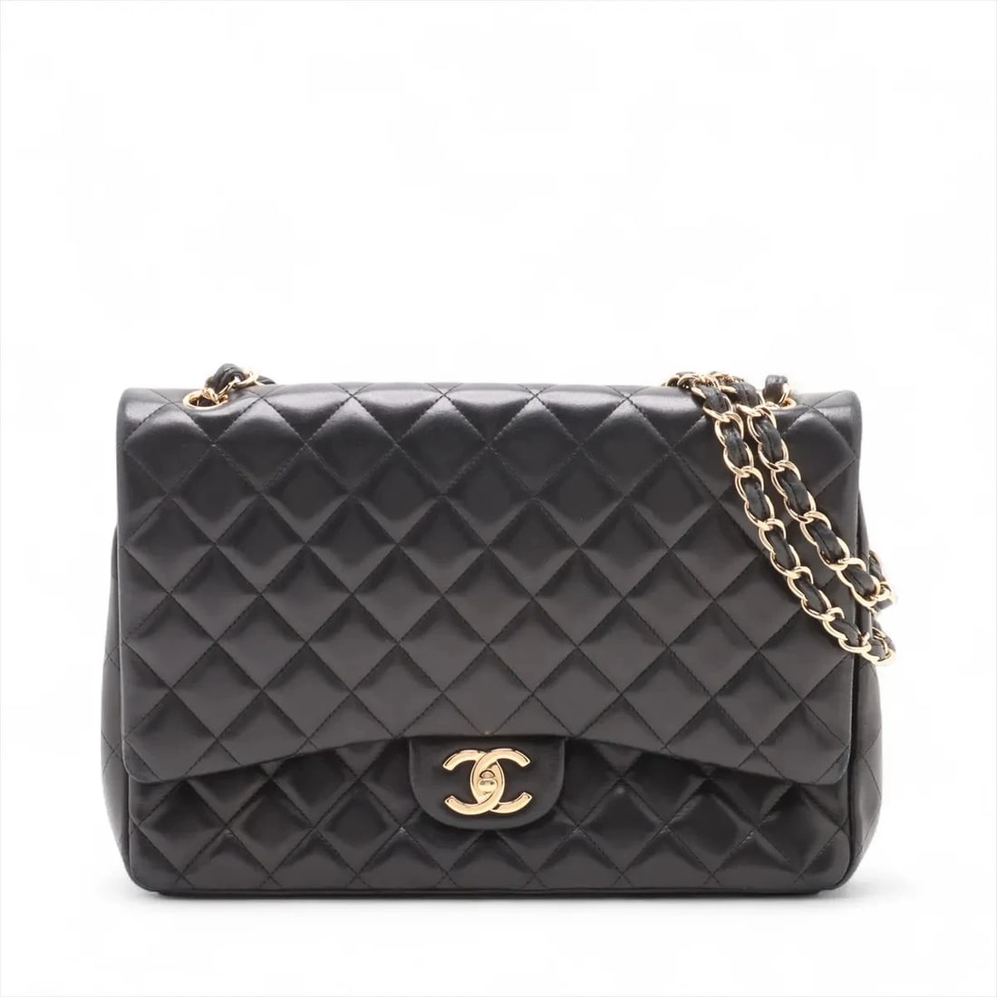 CHANEL DEKAMATRASSE 34 MAXI LAMBSKIN DOUBLE FLAP DOUBLE CHAIN BAG: Chanel DEKAMATRASSE 34 Maxi Lambskin Double Flap Double Chain Bag Brand: Chanel Type: Shoulder bag Material: Lambskin Color: Black Size: Height:9.1inchLength:12.6inchDepth:3.5inch 