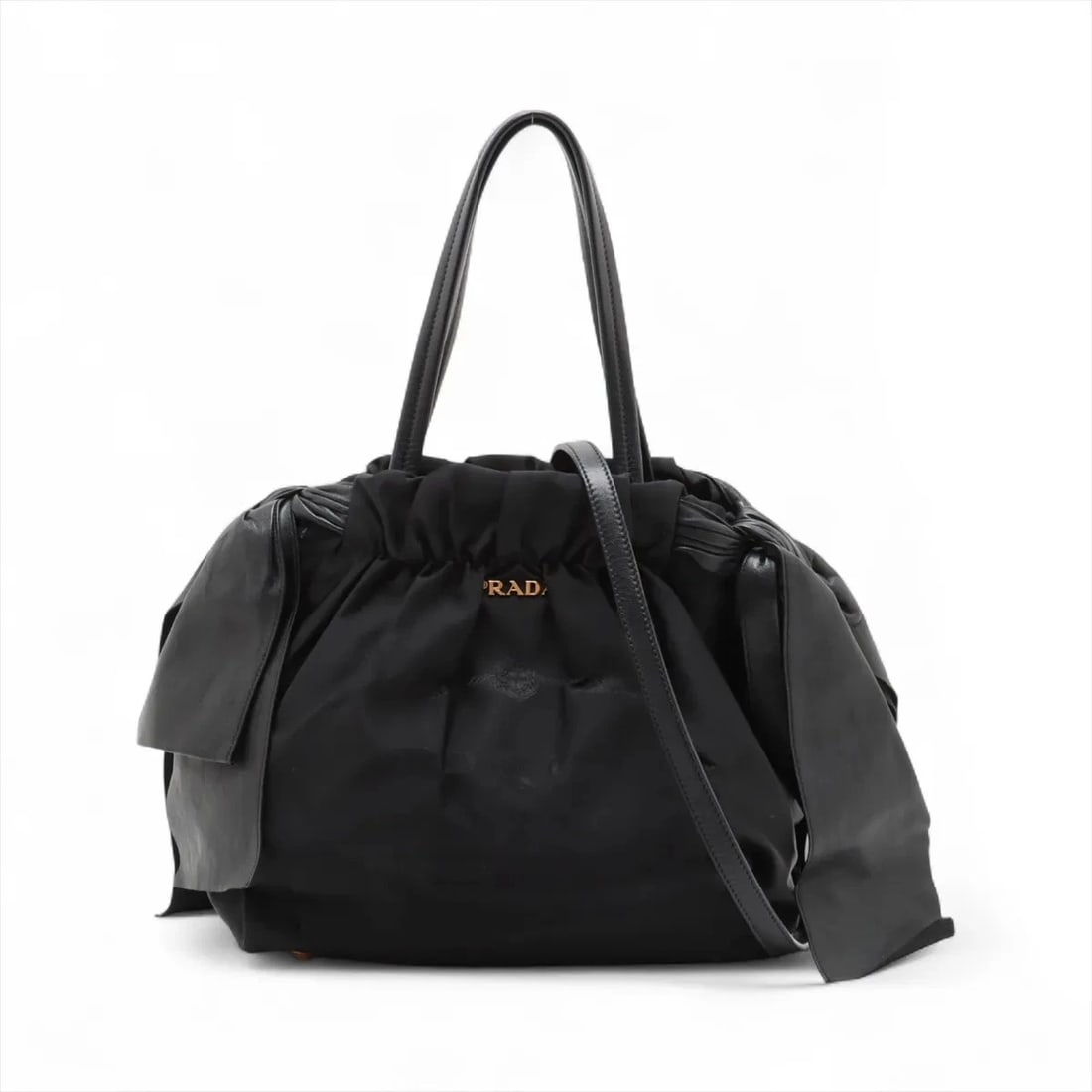 PRADA TESSUTO NYLON X LEATHER 2 WAY TOTE BAG BLACK (1 of 6)