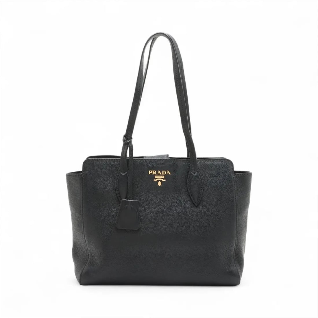 PRADA LEATHER SHOULDER BAG BLACK (1 of 7)