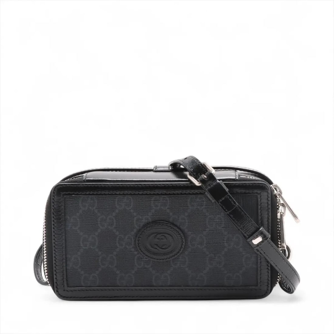 GUCCI GG SUPREME INTERLOCKING SHOULDER BAG: Gucci GG Supreme Interlocking Shoulder bag Brand: Gucci Type: Shoulder bag Material: PVC Color: Black Size: Height:3.7inch Length:6.9inch Depth:2.4inch Shoulder height:24.0inch Accessories: None