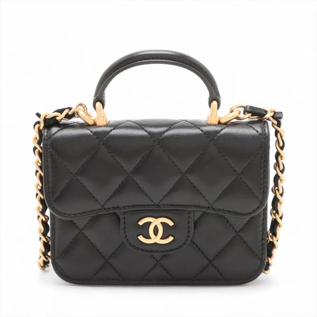CHANEL MATELASSE LAMBSKIN CHAIN SHOULDER BAG: Chanel Matelasse Lambskin Chain Shoulder Bag Brand: Chanel Type: Shoulder bag Material: Lambskin Color: Black Size: Height:3.7inch Length:4.7inch Depth:1.0inch Handle height:1.4inch Shoulder heigh