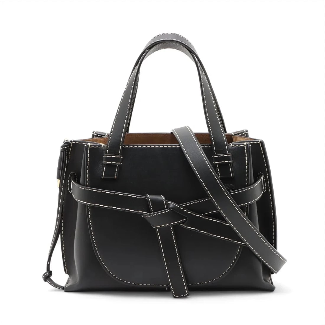 LOEWE GATE TOP HANDLE MINI LEATHER 2 WAY HANDBAG: Loewe Gate top handle Mini Leather 2 Way Handbag Brand: Loewe Type: Hand bag Material: Leather Color: Black Size: Height:7.1inch Length:9.8inch Depth:3.5inch Handle height:4.7inch Shoulder height: