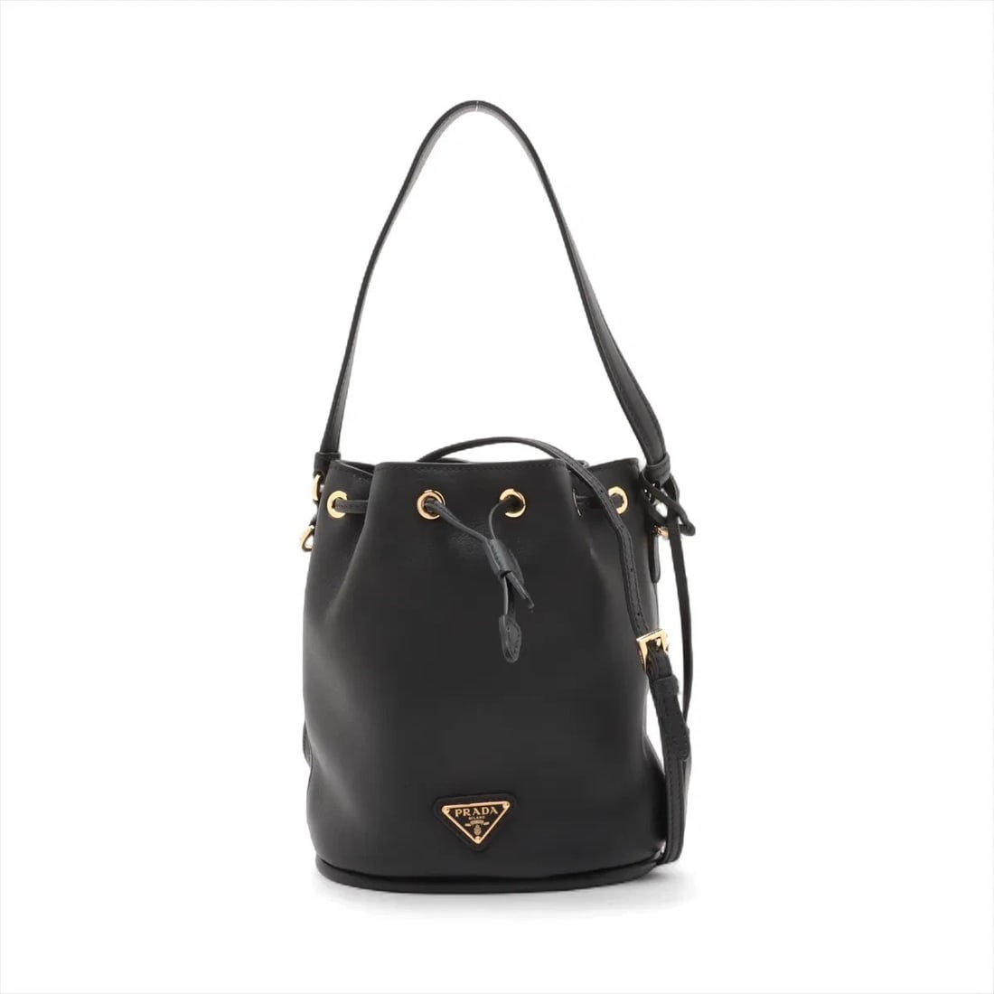 PRADA LEATHER SHOULDER BAG: Prada Leather Shoulder bag Brand: Prada Type: Shoulder bag Material: Leather Color: Black Size: Height:7.7inch Length:6.5inch Depth:4.5inch Handle height:6.9inch Shoulder height:21.3inch Accessor
