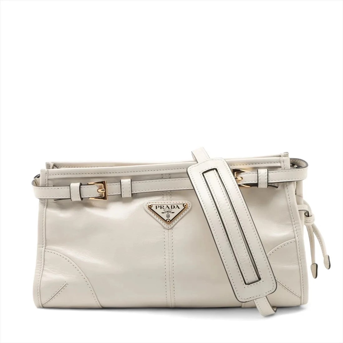 PRADA LEATHER SHOULDER BAG WHITE (1 of 10)