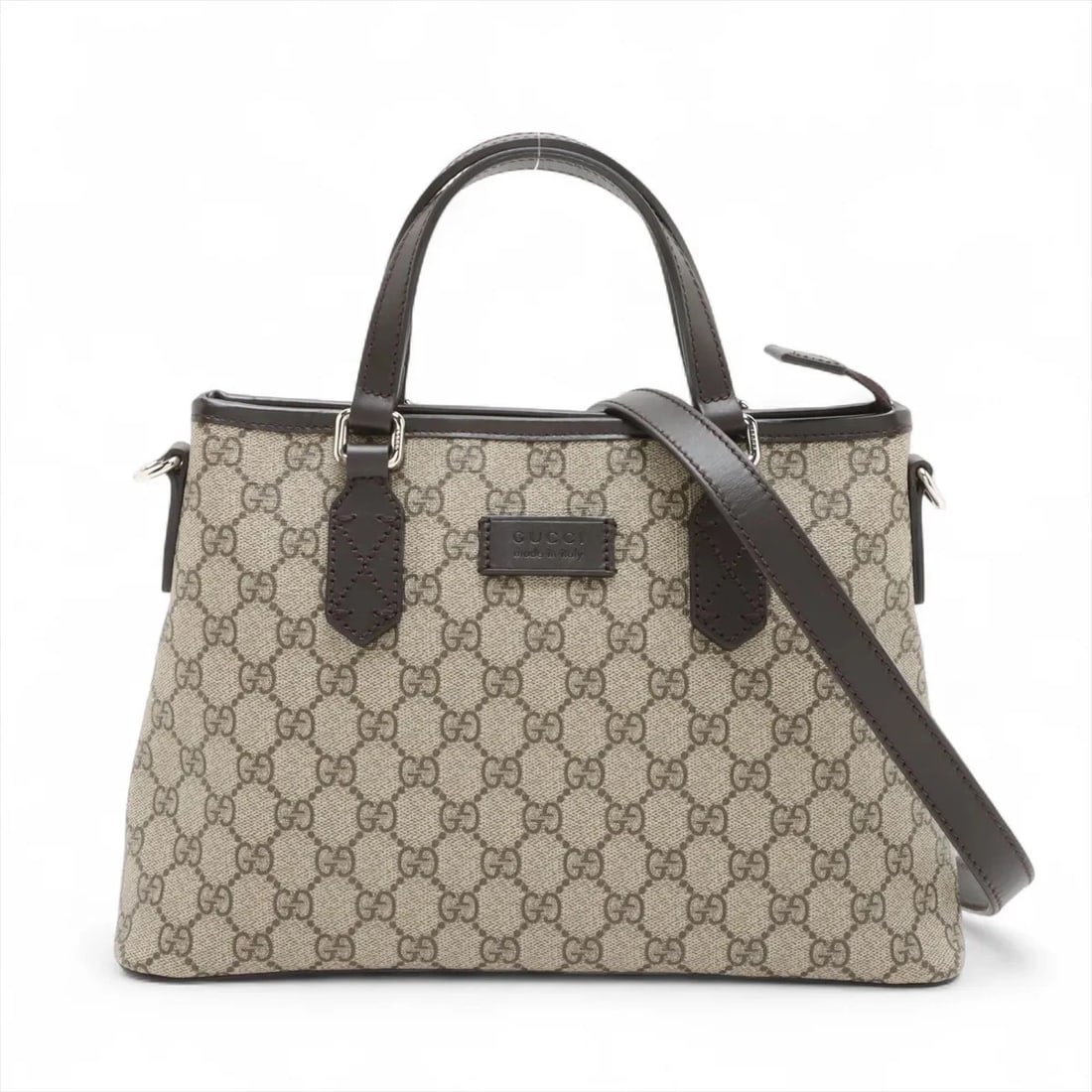 CGG SUPREME PVCX LEATHER 2 WAY HANDBAG BEIGE: cGG Supreme PVCx leather 2 Way Handbag Beige Brand: Gucci Type: Hand bag Material: PVC Color: Beige Size: Height:8.1inch Length:12.4inch Depth:4.7inch Handle height:3.9inch Shoulder height:22.0inc