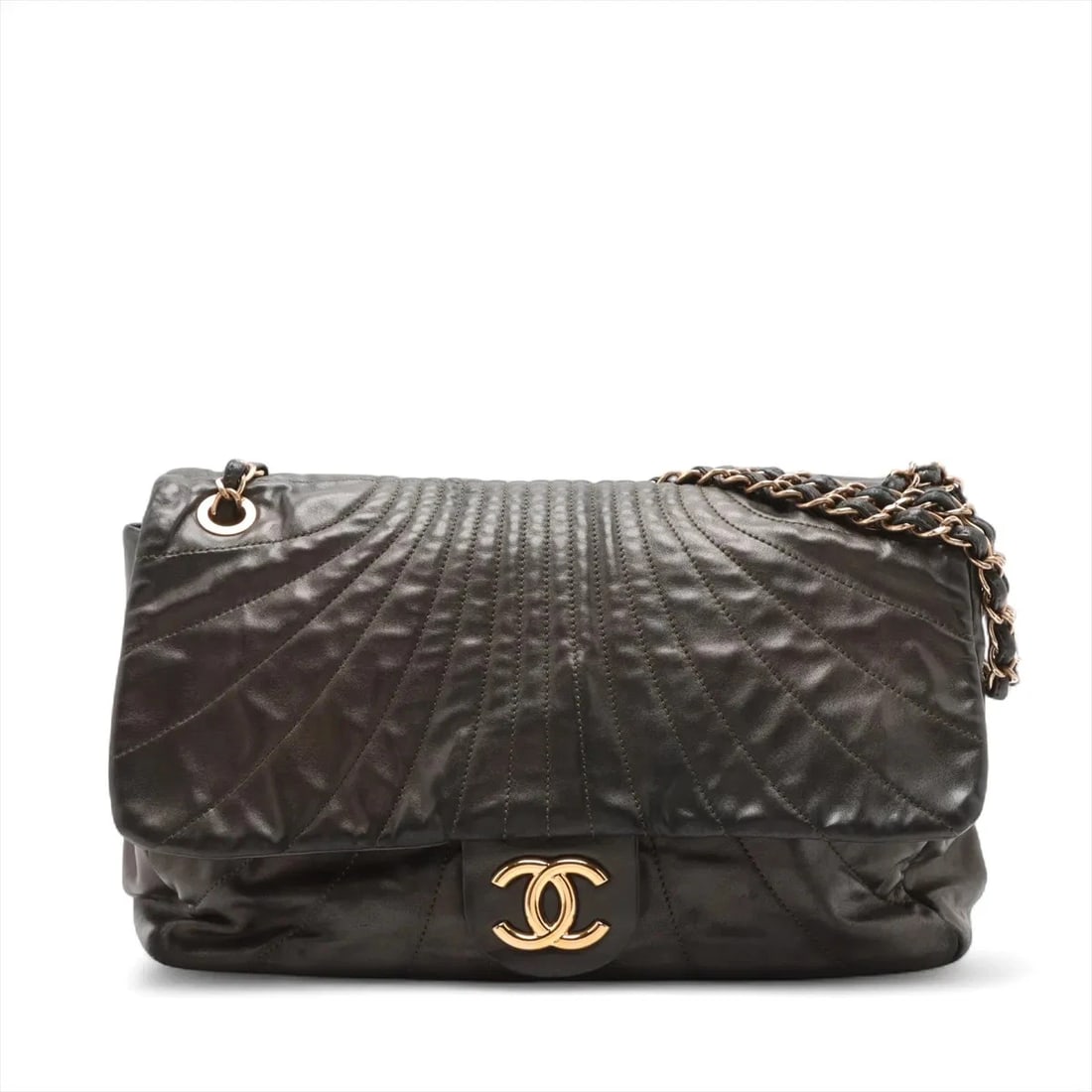 CHANEL COCO MARK LEATHER SINGLE FLAP DOUBLE CHAIN BAG: Chanel Coco Mark Leather Single Flap Double Chain Bag Brand: Chanel Type: Shoulder bag Material: Leather Color: Olive Green Size: Height:8.7inch Length:14.0inch Depth:3.9inch Shoulder height:10.2i