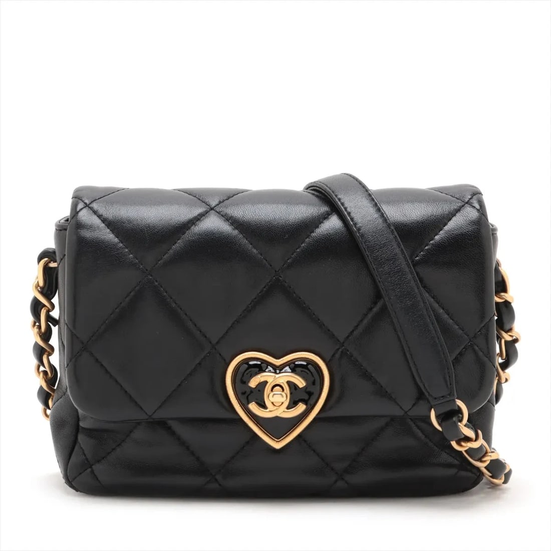 CHANEL MATELASSE LAMBSKIN CHAIN SHOULDER BAG: Chanel Matelasse Lambskin Chain Shoulder Bag Brand: Chanel Type: Shoulder bag Material: Lambskin Color: Black Size: Height:5.3inch Length:6.7inch Depth:2.0inch Shoulder height:20.9inch Accessorie