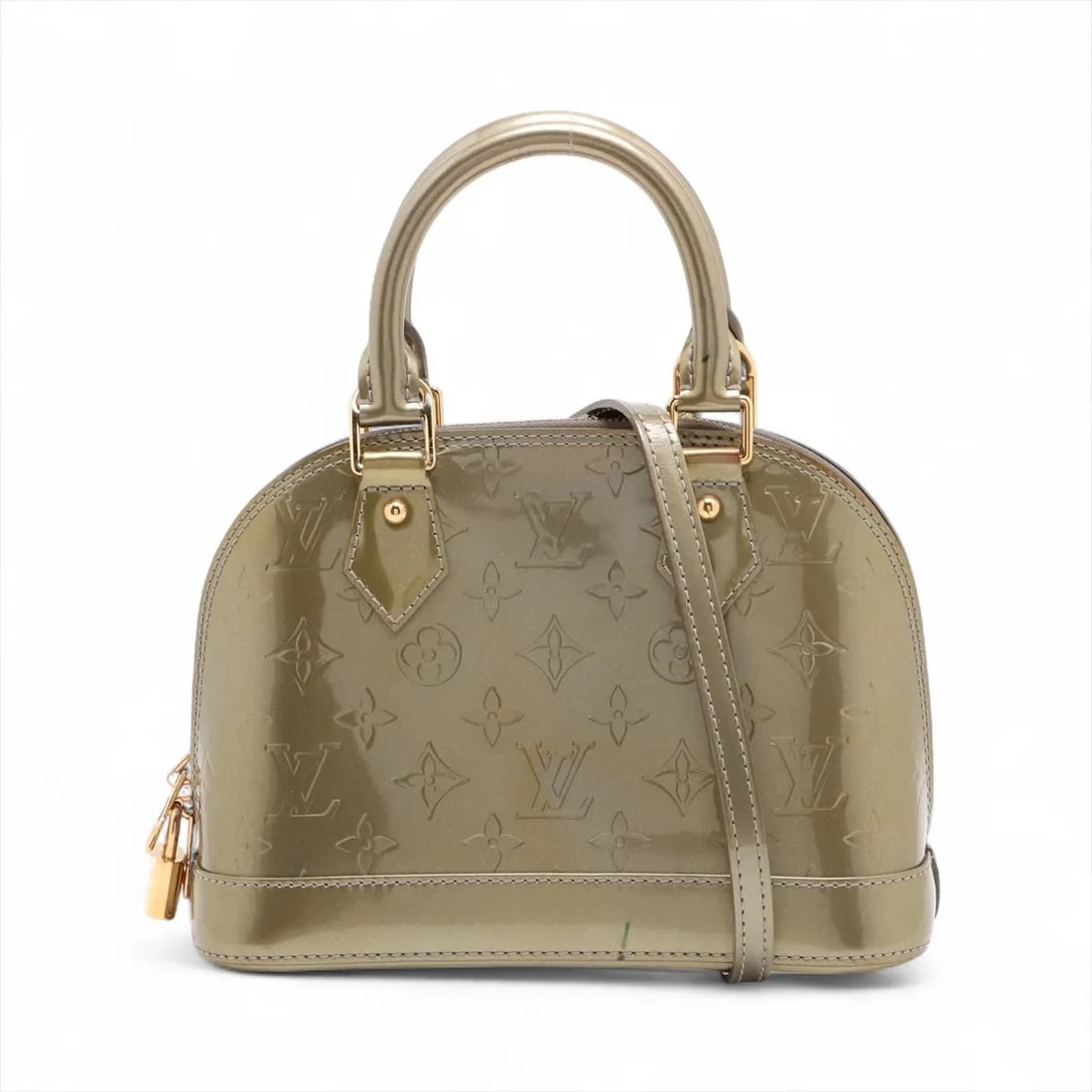 LOUIS VUITTON VERNIS ALMA BB GRAY: Louis Vuitton Vernis Alma BB Gray Brand: Louis Vuitton Type: Hand bag Material: None Color: Gray Size: Height:6.5inch Length:9.3inch Depth:4.5inch Handle height:3.3inch Shoulder height:22.4inch A