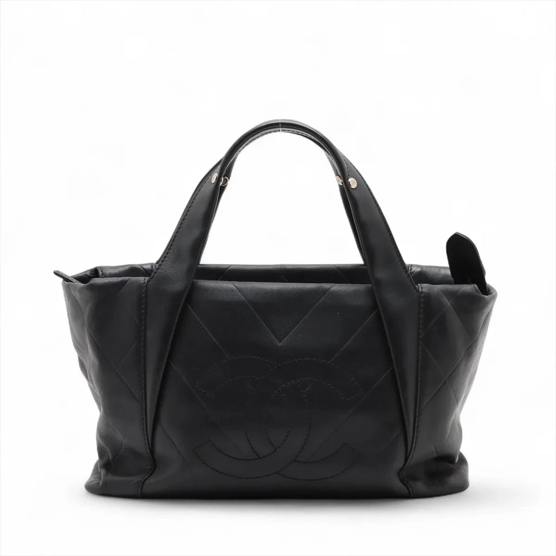 CHANEL COCO MARK LAMBSKIN HAND BAG BLACK (1 of 9)