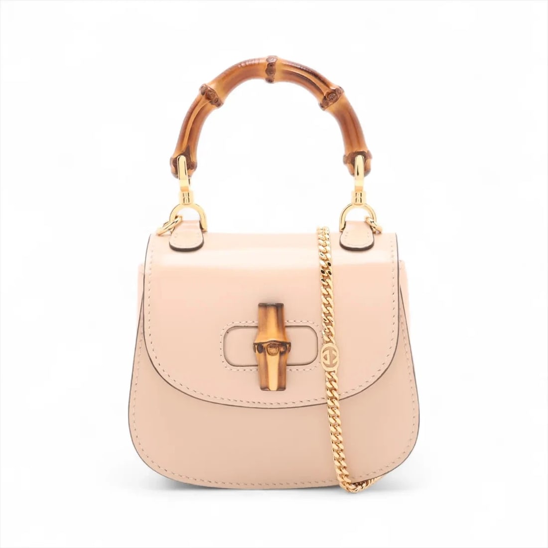 GUCCI BAMBOO LEATHER 2 WAY HANDBAG PINK: Gucci Bamboo Leather 2 Way Handbag Pink Brand: Gucci Type: Hand bag Material: Leather Color: Pink Size: Height:4.1inch Length:4.7inch Depth:1.8inch Handle height:2.4inch Shoulder height:22.8inch
