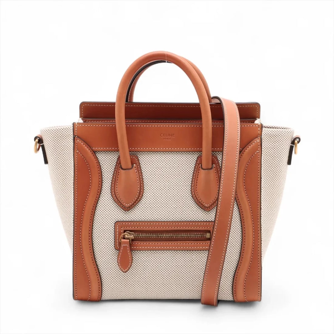 CELINE LUGGAGE NANO SHOPPER CANVAS X LEATHER 2 WAY HANDBAG (1 of 7)