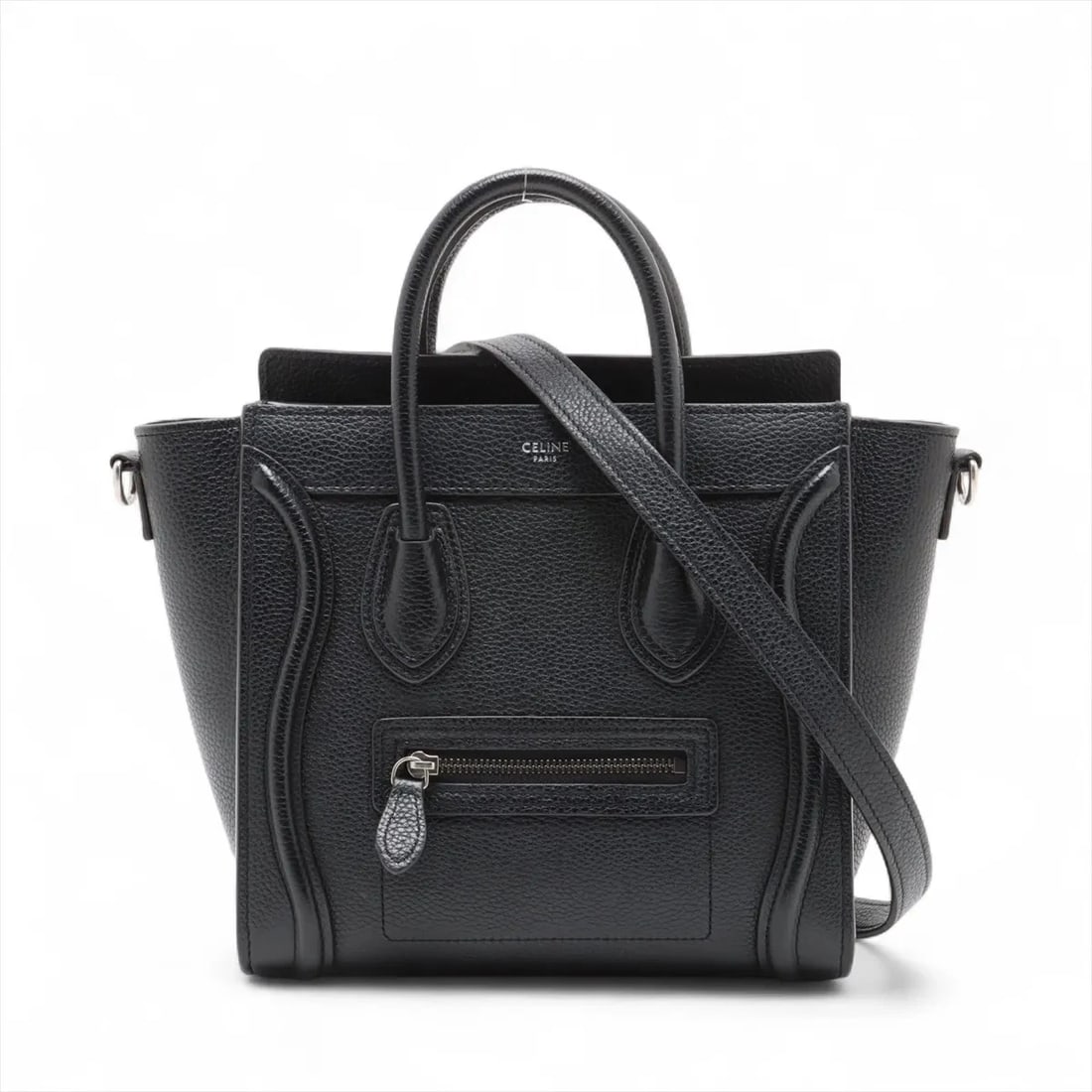 CELINE LUGGAGE NANO SHOPPER LEATHER 2 WAY HANDBAG BLACK (1 of 10)