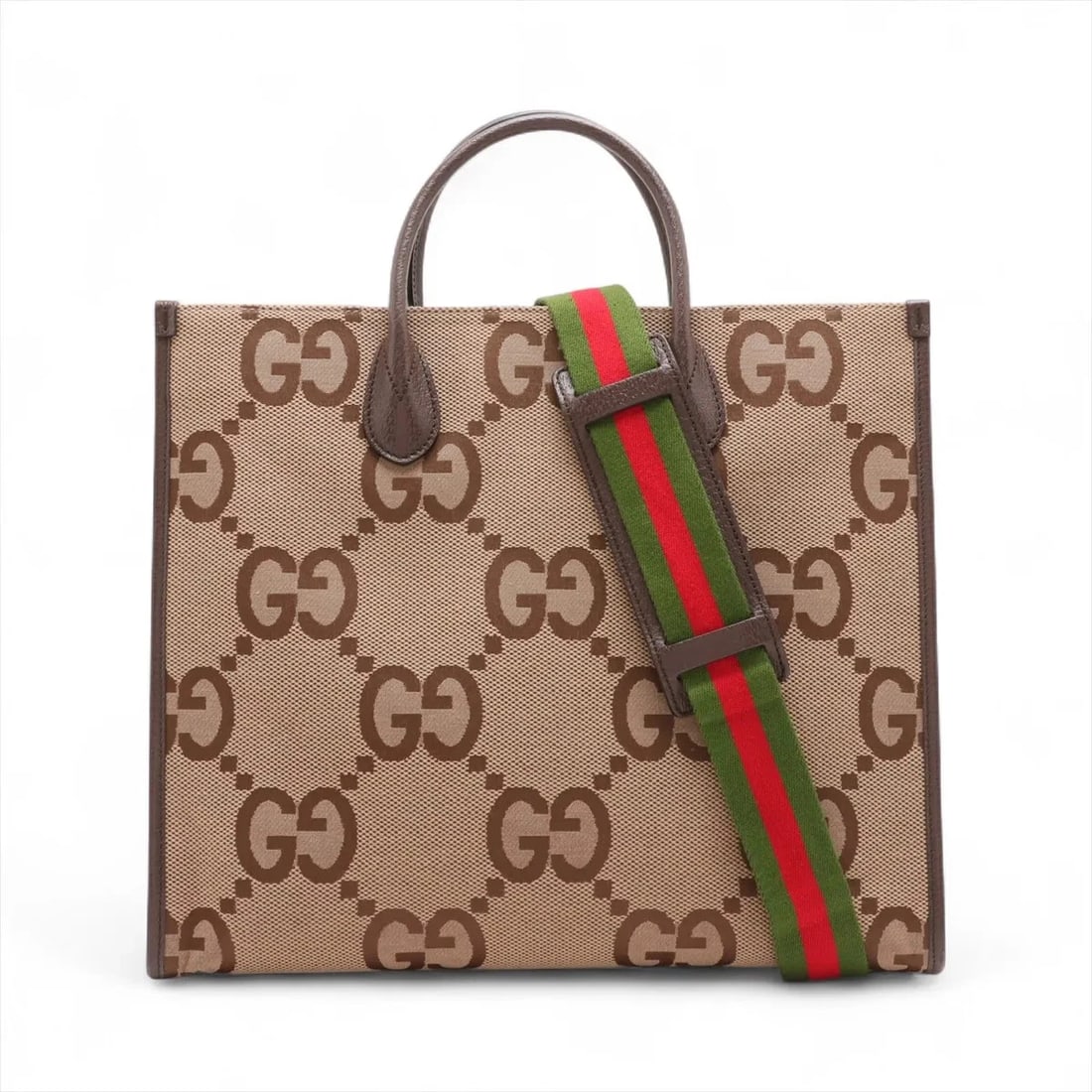 GUCCI JUMBO GG CANVAS X LEATHER 2 WAY HANDBAG BROWN (1 of 6)