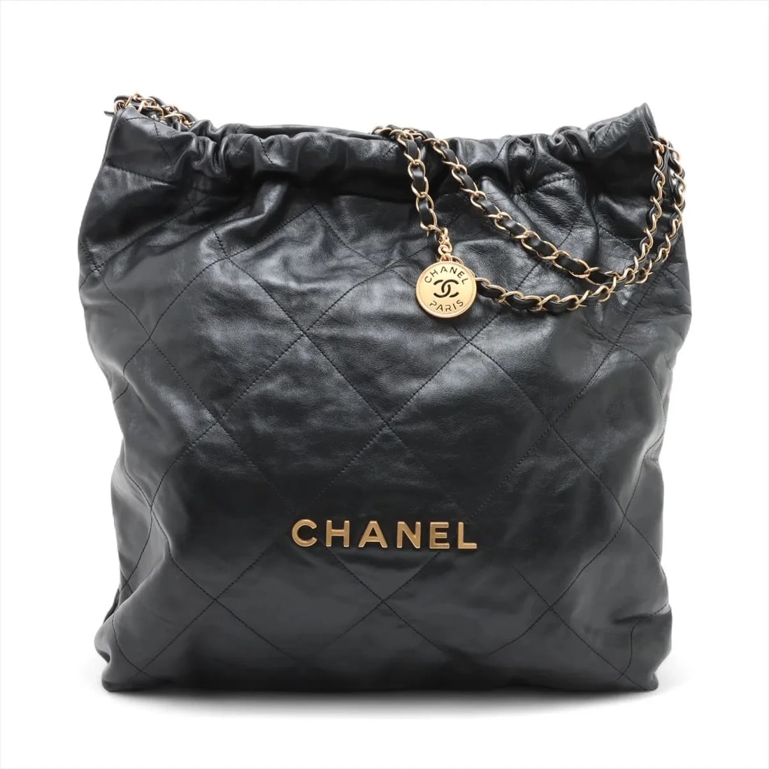 CHANEL 22 LARGE SHINY CALFSKIN CHAIN SHOULDER BAG: Chanel 22 Large shiny calfskin Chain Shoulder Bag Brand: Chanel Type: Shoulder bag Material: shiny calfskin Color: Black Size: Height:16.7inch Length:14.4inch Depth:3.5inch Shoulder height:11.8inc
