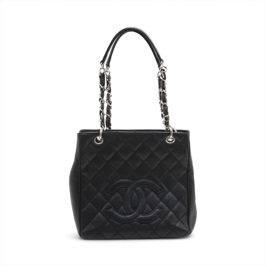 CHANEL PST CAVIAR SKIN CHAIN TOTE BAG BLACK SILVER: Chanel PST Caviar Skin Chain Tote Bag Black Silver Brand: Chanel Type: Tote bag Material: Caviar Skin Color: Black Size: Height:9.3inch Length:9.6inch Depth:3.3inch Handle height:9.3inch 