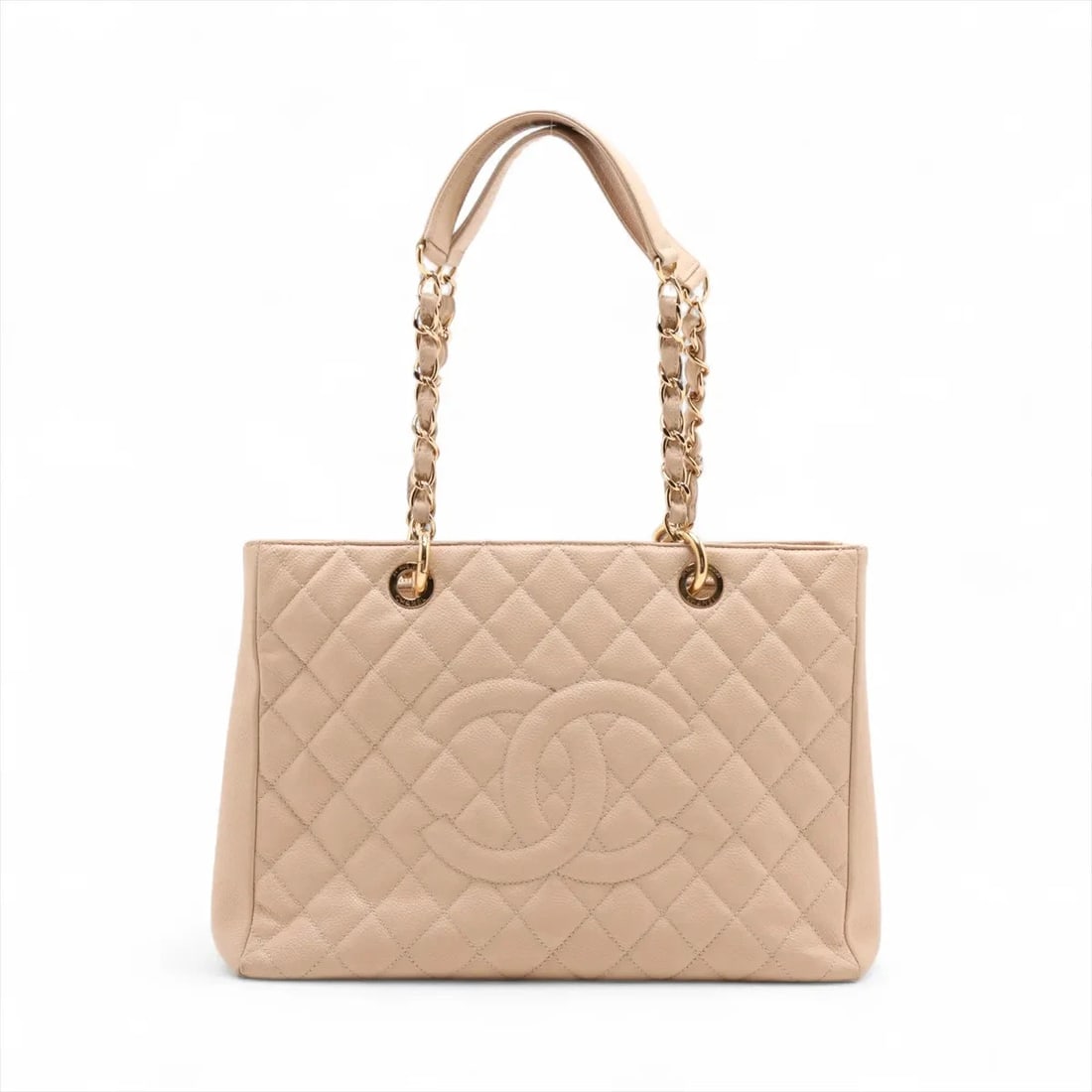 CHANEL GST CAVIAR SKIN CHAIN TOTE BAG BEIGE GOLD: Chanel GST Caviar Skin Chain Tote Bag Beige Gold Brand: Chanel Type: Tote bag Material: Caviar Skin Color: Beige Size: Height:9.3inch Length:13.2inch Depth:5.1inch Shoulder height:9.3inch 