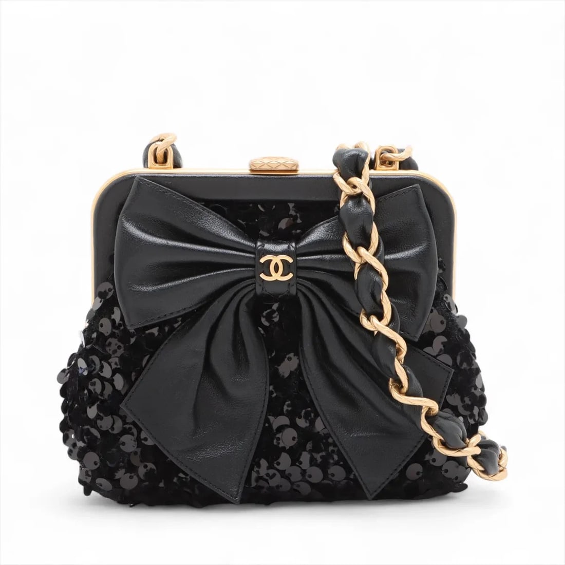 CHANEL COCO MARK SEQUINS X LEATHER CHAIN SHOULDER BAG (1 of 5)