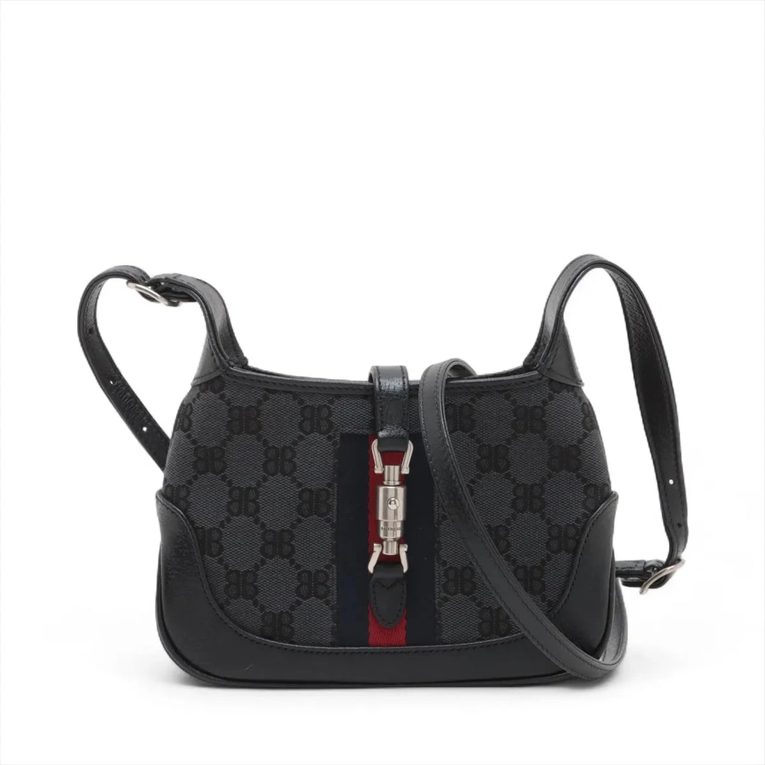 GUCCI X BALENCIAGA JACKIE PVCX LEATHER SHOULDER BAG: Gucci x Balenciaga Jackie PVCx leather Shoulder bag Brand: Gucci x Balenciaga Type: Shoulder bag Material: PVC Color: Black Size: Height:5.3inch Length:7.5inch Depth:1.2inch Shoulder height:23.8in