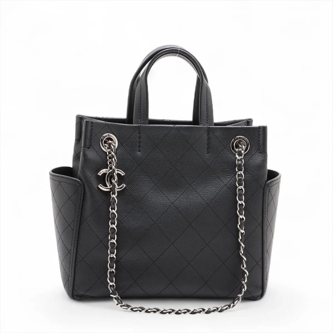 CHANEL WILD STITCH CAVIAR SKIN 2 WAY HANDBAG: Chanel Wild Stitch Caviar Skin 2 Way Handbag Brand: Chanel Type: Hand bag Material: Caviar Skin Color: Black Size: Height:9.4inch Length:10.4inch Depth:4.1inch Handle height:3.9inch Shoulder heigh