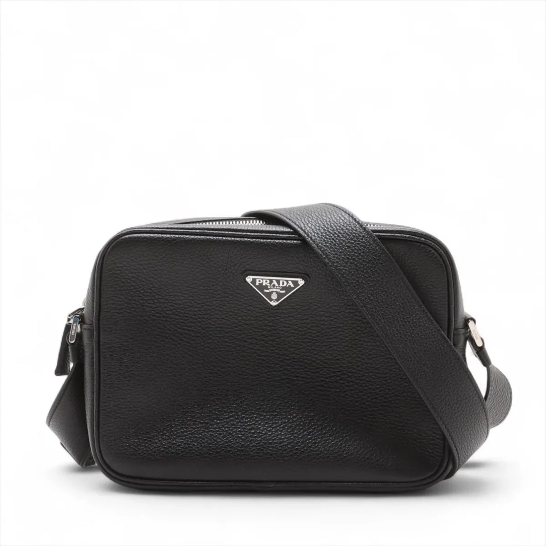 PRADA LEATHER SHOULDER BAG BLACK: Prada Leather Shoulder bag Black Brand: Prada Type: Shoulder bag Material: Leather Color: Black Size: Height:7.3inch Length:10.0inch Depth:2.8inch Shoulder height:21.3inch Accessories: None