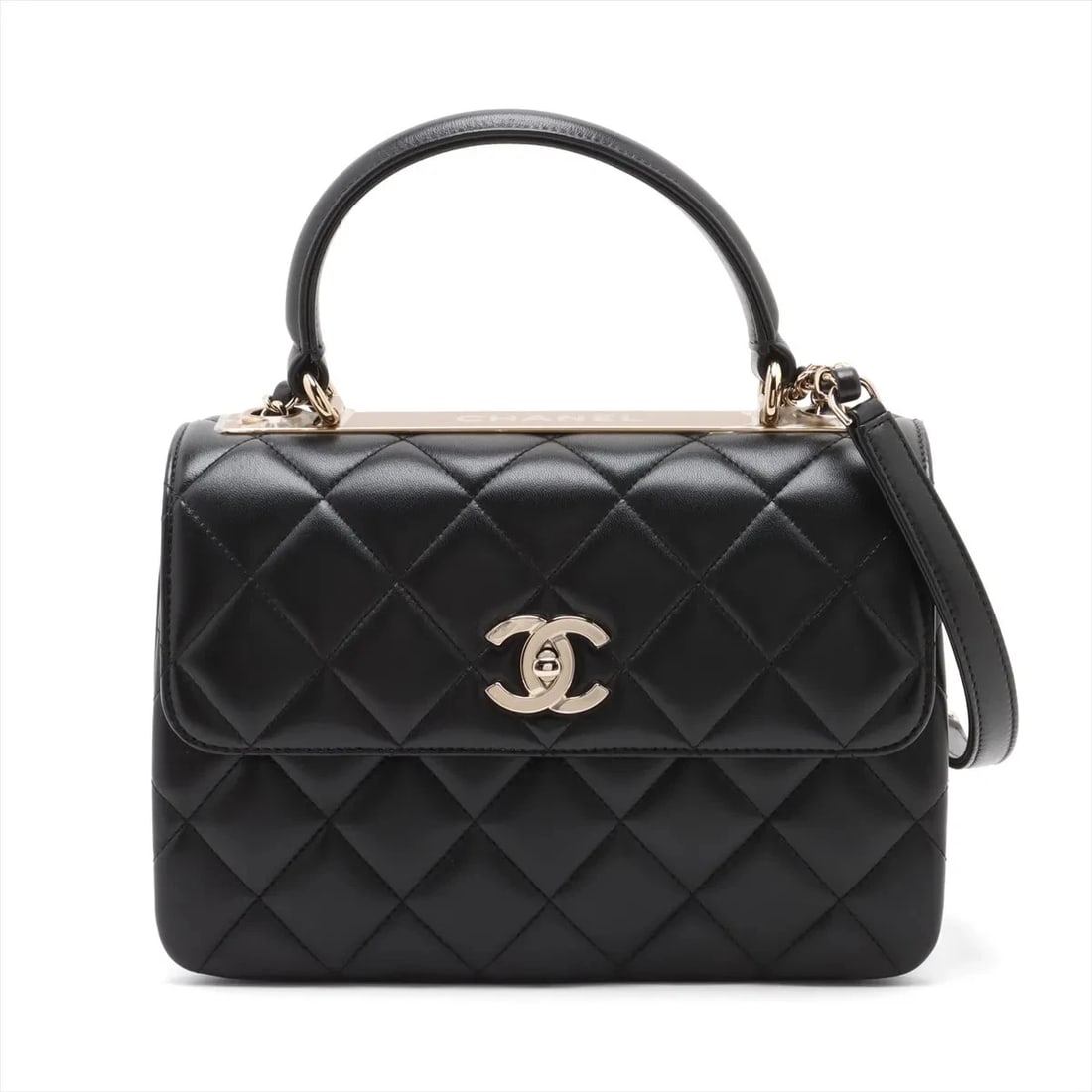 CHANEL TRENDY CC LAMBSKIN 2 WAY HANDBAG BLACK GOLD (1 of 7)