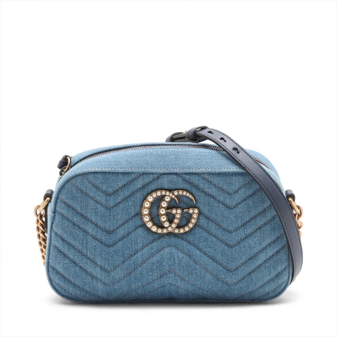 GUCCI GG MARMONT DENIM X LEATHER CHAIN SHOULDER BAG: Gucci GG Marmont denim x leather Chain Shoulder Bag Brand: Gucci Type: Shoulder bag Material: Denim Color: Blue Size: Height:5.5inch Length:9.4inch Depth:2.8inch Shoulder height:24.0inch Accessor