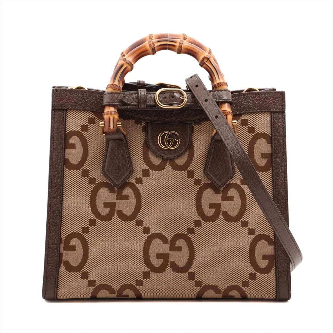 GUCCI JUMBO GG BAMBOO CANVAS X LEATHER 2 WAY HANDBAG (1 of 7)