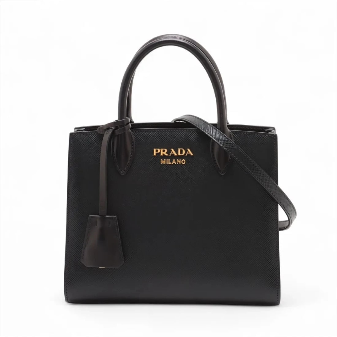 PRADA LEATHER 2 WAY HANDBAG BLACK (1 of 7)