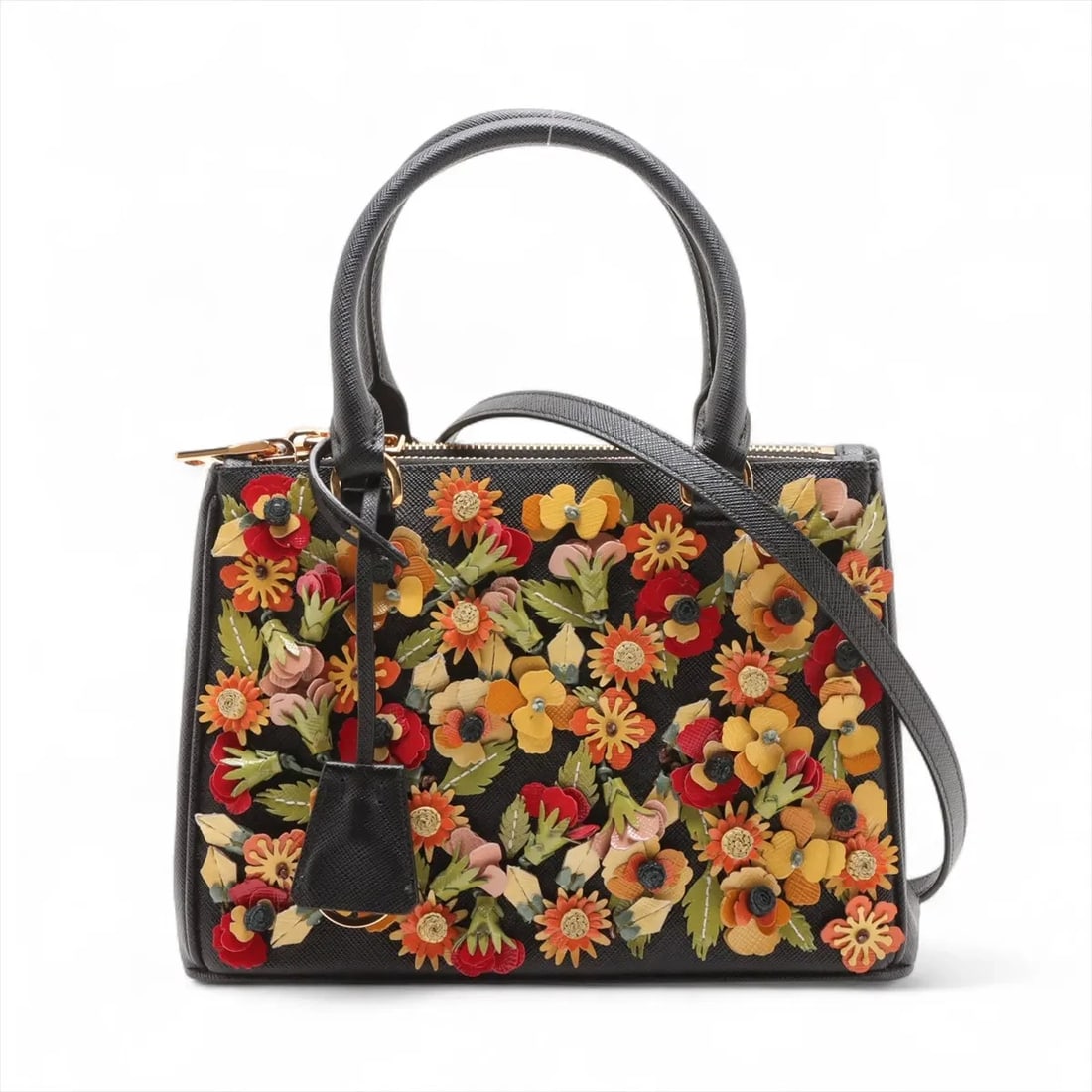 PRADA GALERIA LEATHER 2 WAY HANDBAG BLACK (1 of 7)