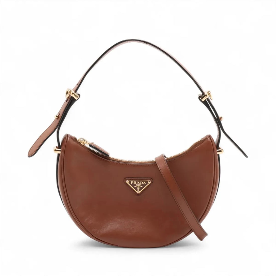 PRADA ARKE LEATHER 2 WAY SHOULDER BAG BROWN (1 of 6)