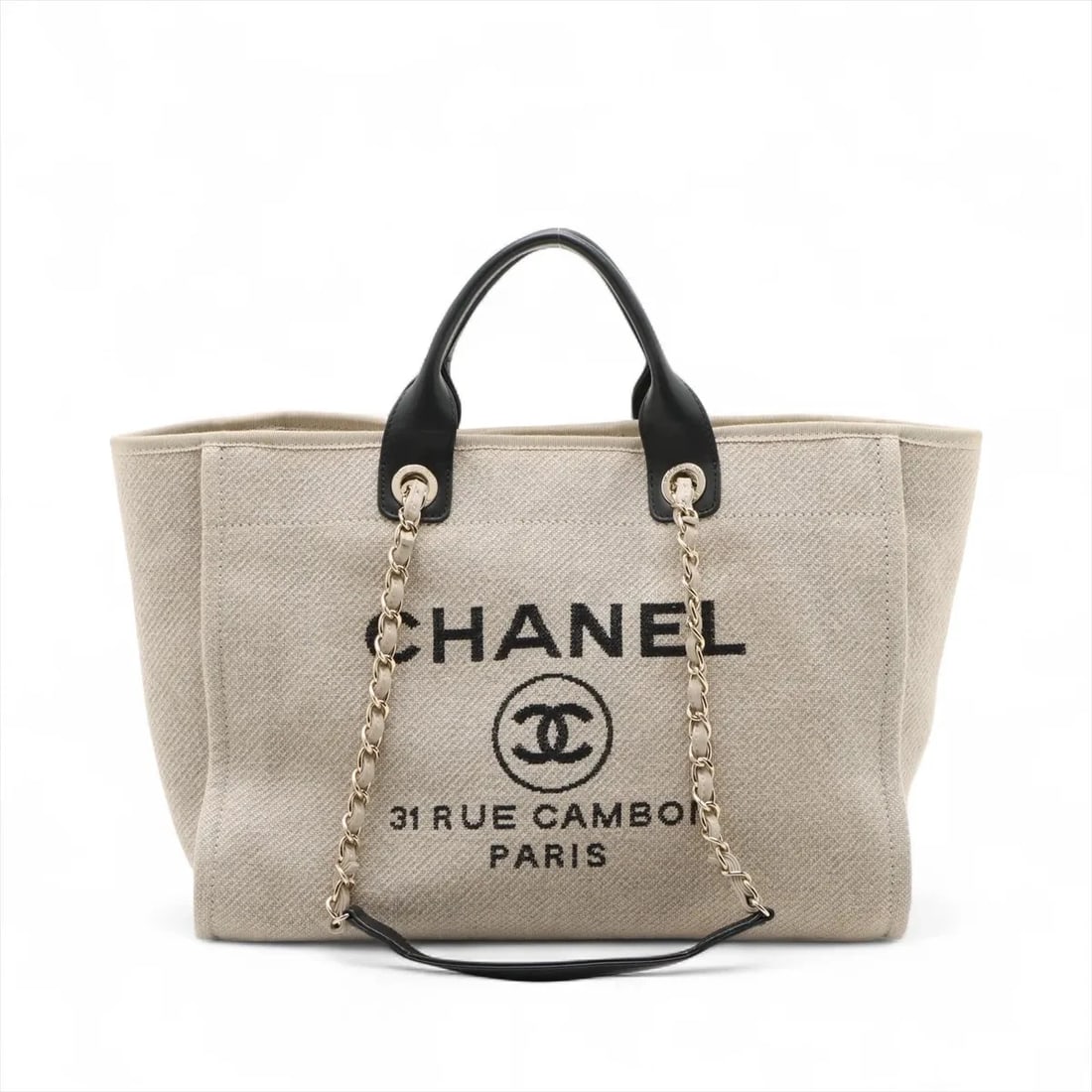CHANEL DEAUVILLE GM CANVAS X LEATHER 2 WAY TOTE BAG (1 of 9)