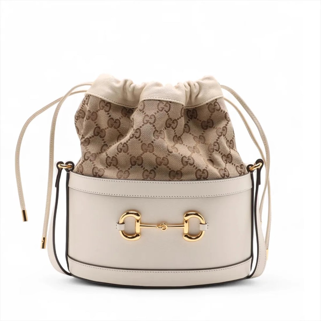 GUCCI GG CANVAS HORSEBIT CANVAS X LEATHER SHOULDER BAG: Gucci GG Canvas Horsebit canvas x leather Shoulder bag Brand: Gucci Type: Shoulder bag Material: canvas Color: Beige Size: Height:10.0inch Length:8.9inch Depth:4.9inch Shoulder height:22.0inch Ac