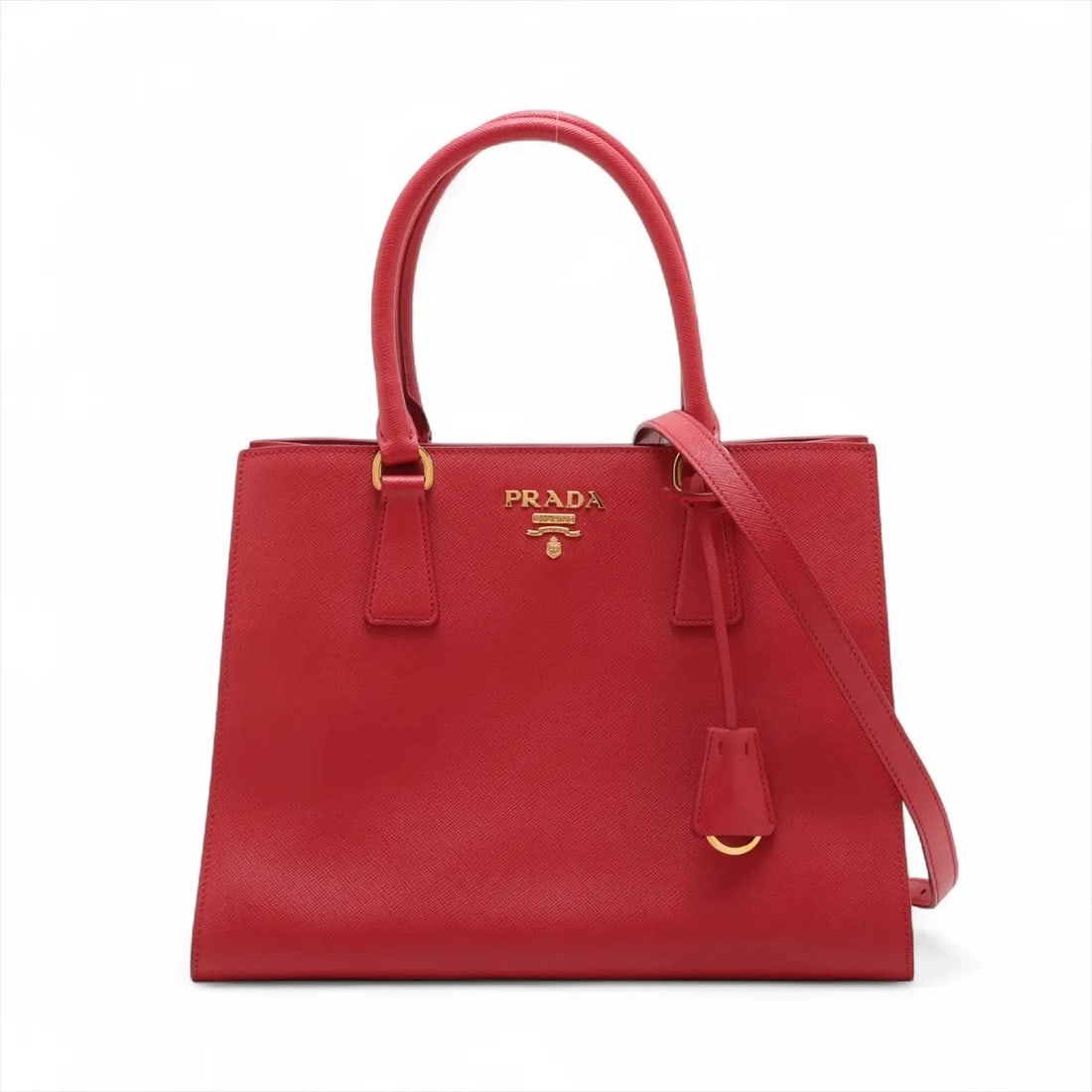 PRADA LEATHER 2 WAY HANDBAG RED (1 of 8)