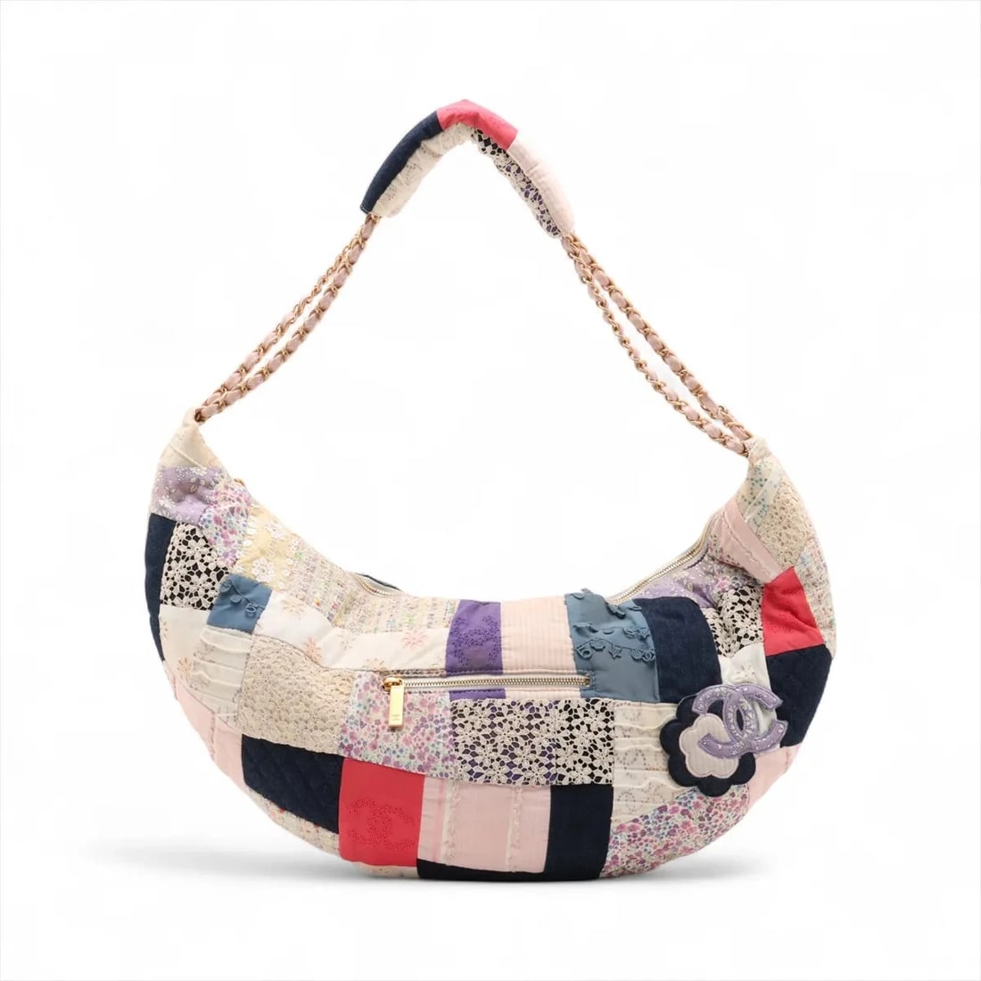 CHANEL PATCHWORK COTTON X TWEED X DENIM CHAIN SHOULDER BAG (1 of 9)