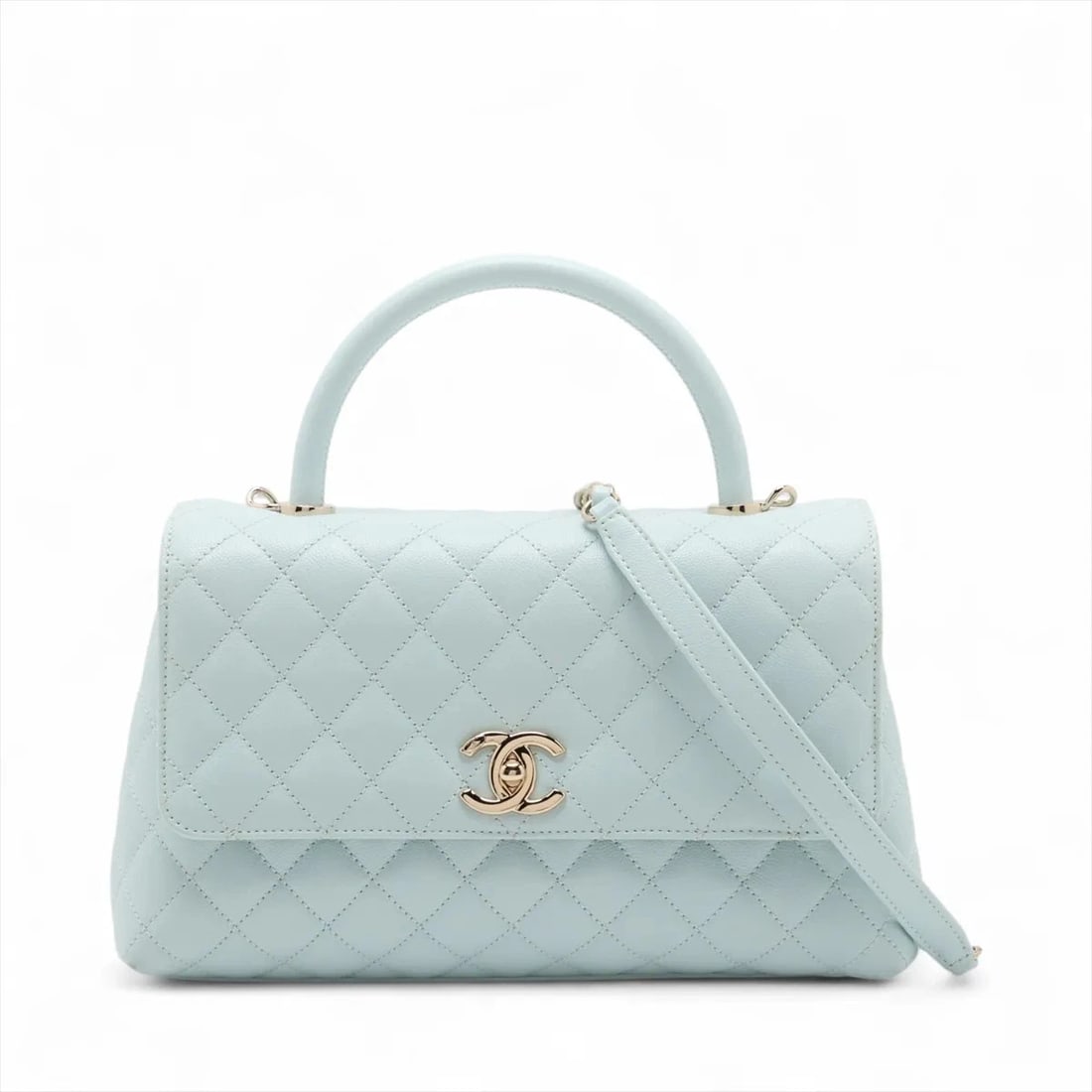 CHANEL COCO HANDLE 29 S CAVIAR SKIN 2 WAY HANDBAG: Chanel Coco handle 29 S Caviar Skin 2 Way Handbag Brand: Chanel Type: Hand bag Material: Caviar Skin Color: Blue Size: Height:6.7inch Length:11.2inch Depth:4.5inch Handle height:3.1inch Shoulder h