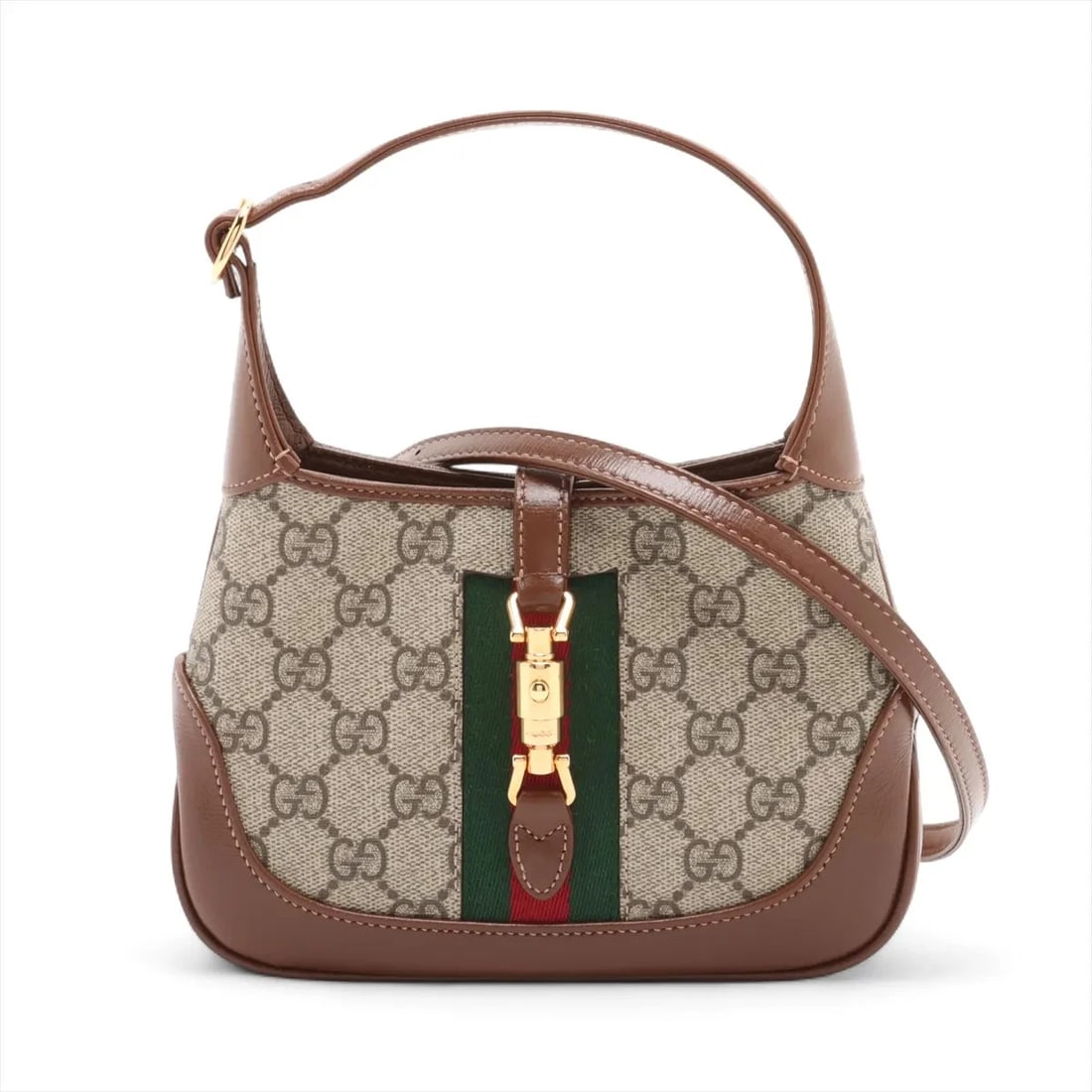 GUCCI JACKIE 1961 GG SUPREME PVCX LEATHER 2 WAY SHOULDER BAG: Gucci Jackie 1961 GG Supreme PVCx leather 2 Way Shoulder Bag Brand: Gucci Type: Shoulder bag Material: PVC Color: Black Size: Height:5.3inch Length:7.5inch Depth:1.4inch Shoulder height:23.8inch