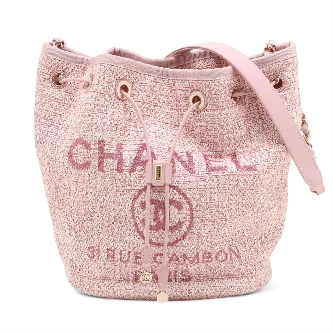 CHANEL DEAUVILLE STRAWS X LEATHER DRAWSTRING SHOULDER BAG (1 of 6)