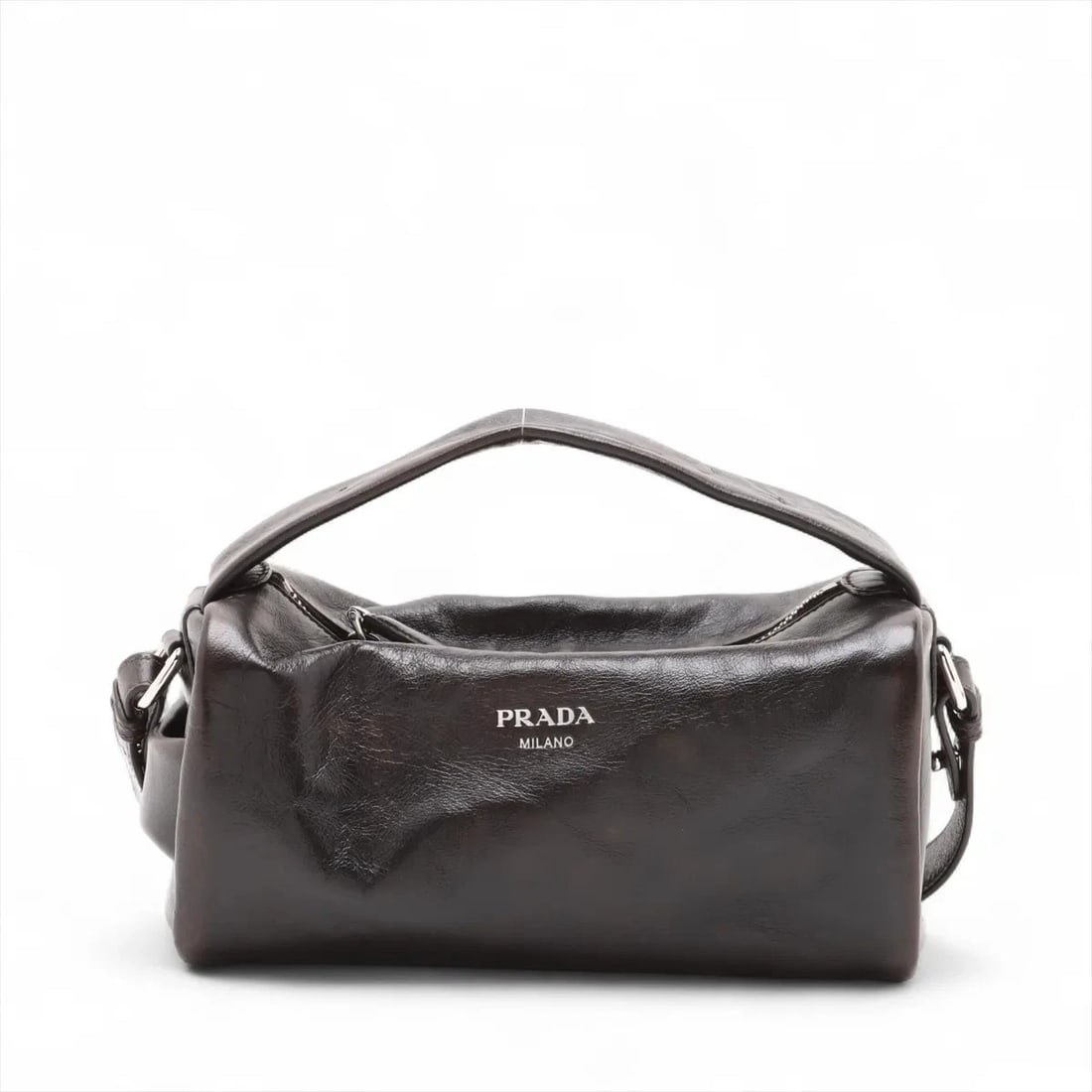 PRADA NAPPA LEATHER 2 WAY HANDBAG BROWN 2VH188 (1 of 9)