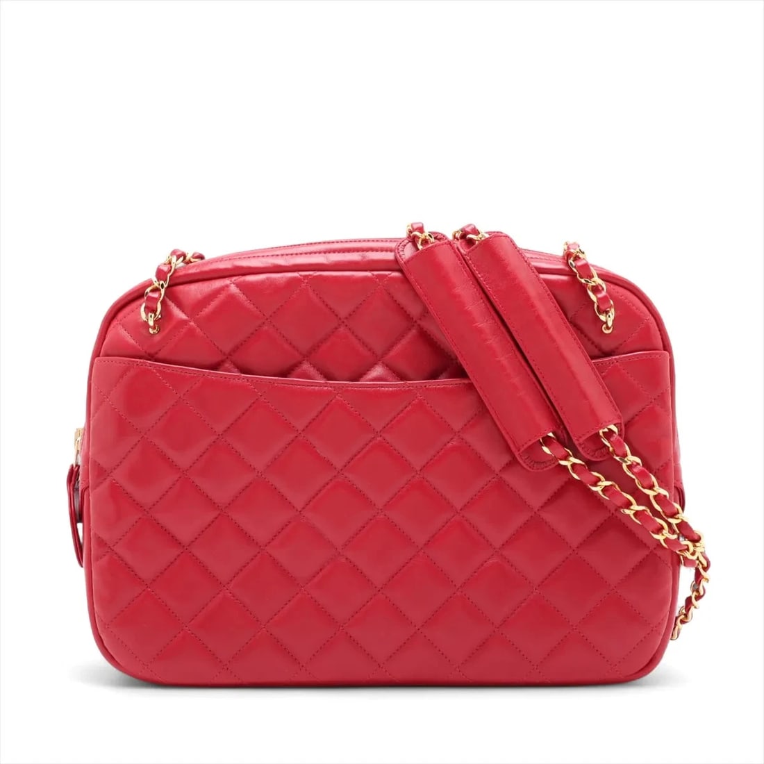 CHANEL MATELASSE LAMBSKIN CHAIN SHOULDER BAG: Chanel Matelasse Lambskin Chain Shoulder Bag Brand: Chanel Type: Shoulder bag Material: Lambskin Color: Red Size: Height:8.3inch Length:11.6inch Depth:2.6inch Shoulder height:17.7inch 