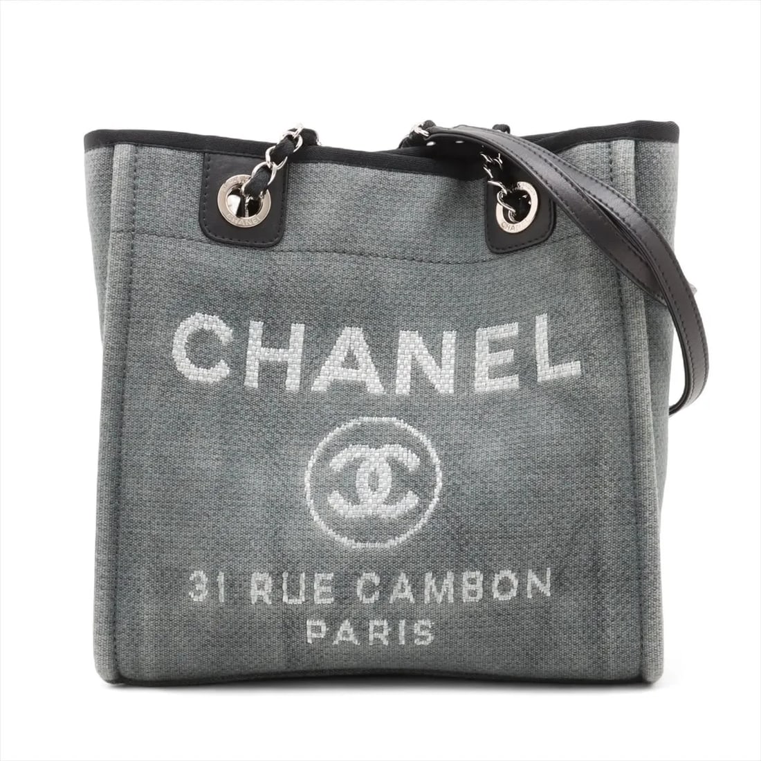 CHANEL DEAUVILLE PM CANVAS X LEATHER CHAIN TOTE BAG (1 of 8)